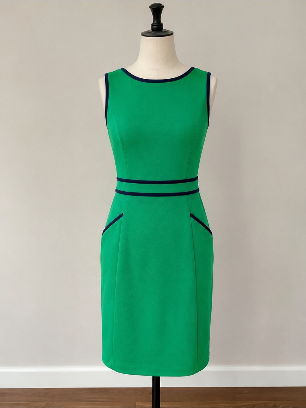 Boden Sabrina Ponte Shift Dress Kelly Green Navy Trim Pockets US 6 Preppy Career